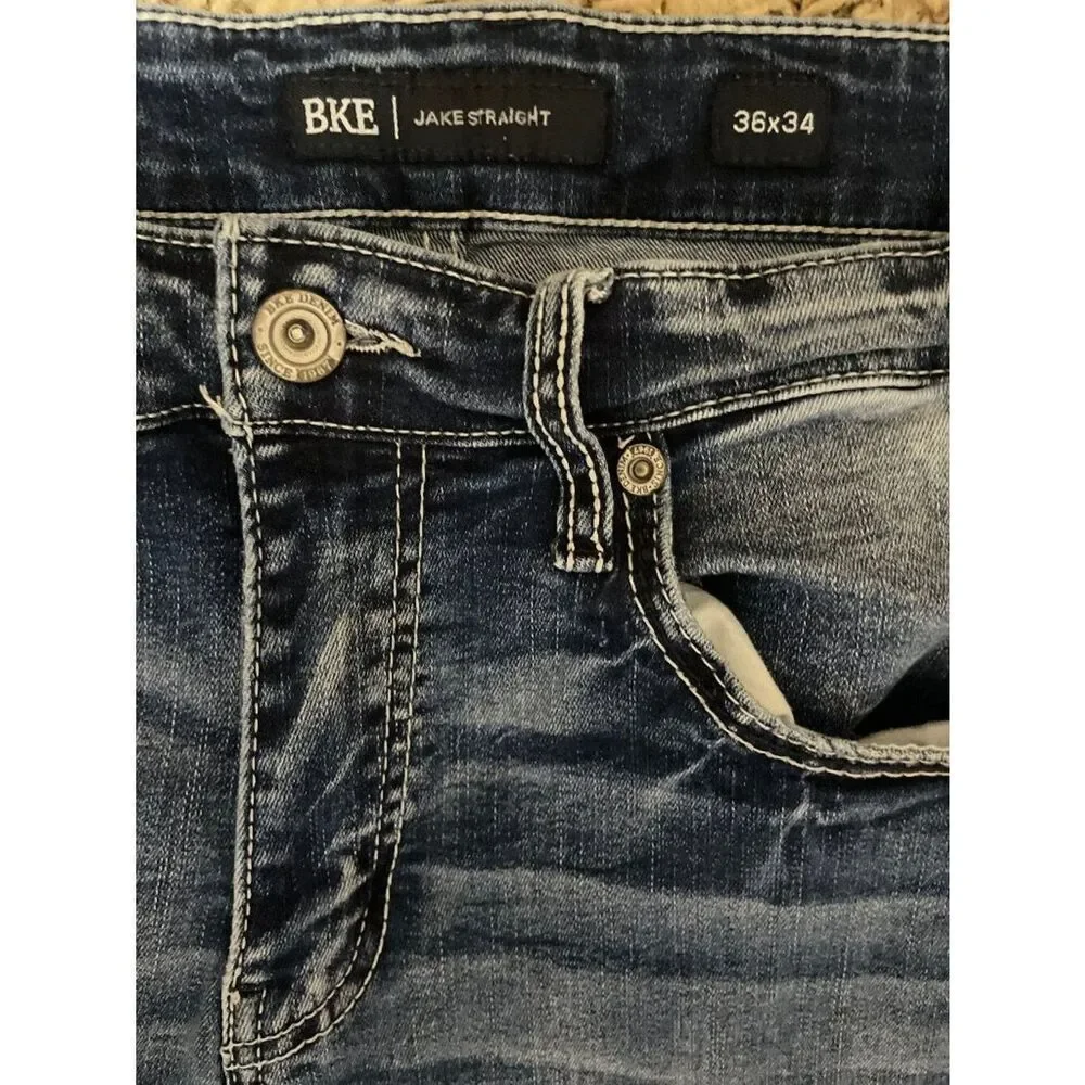 BKE Buckle Jake Straight Jeans Mens Size 36 Medium Wash  Casual